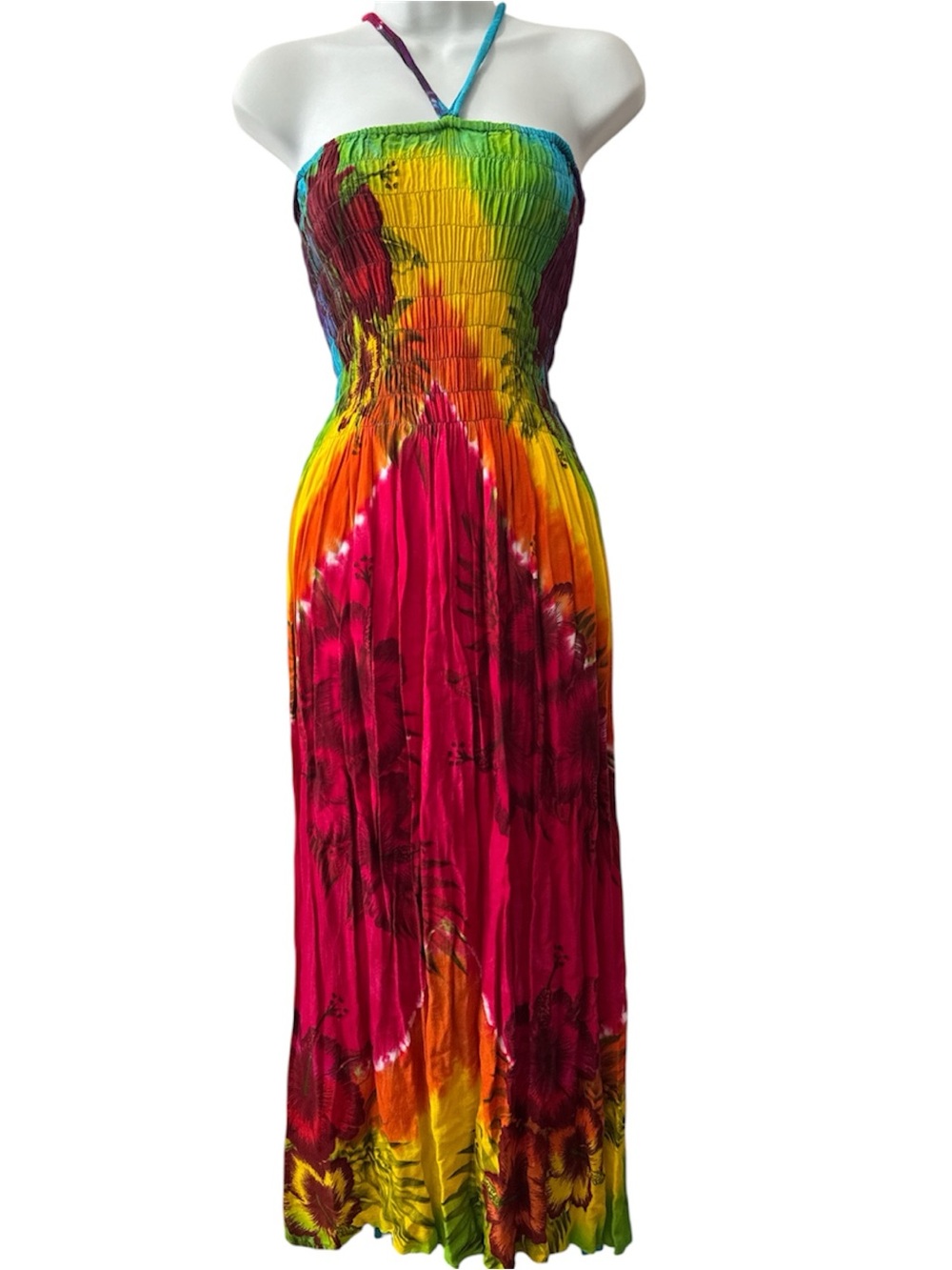 Women’s tie dye maxi halter dress one size